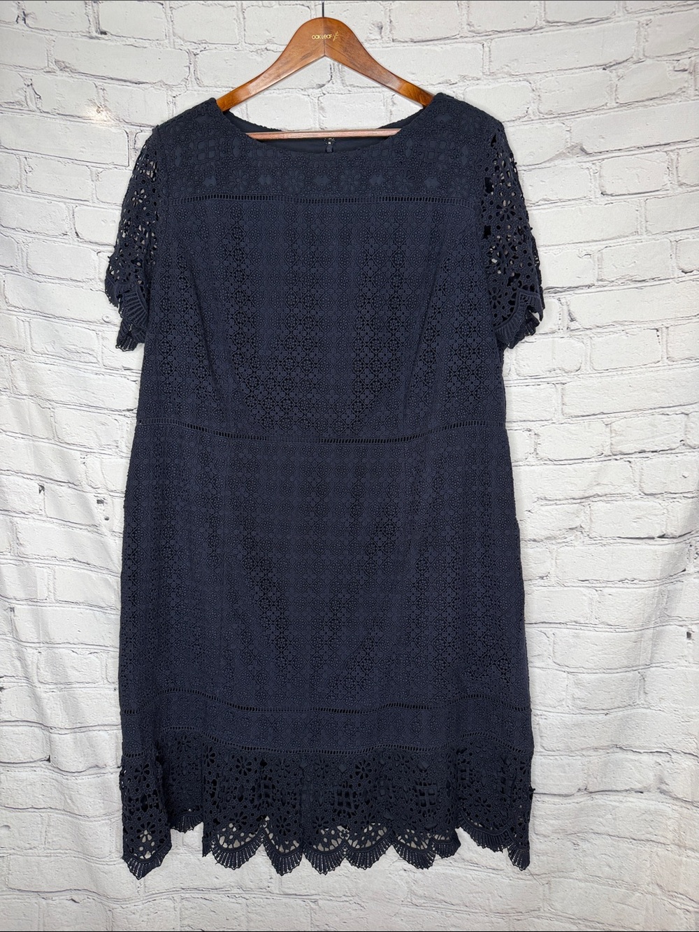 Talbots Navy Crochet Lace Shift Short Sleeve Dress Size 18W Excellent Condition